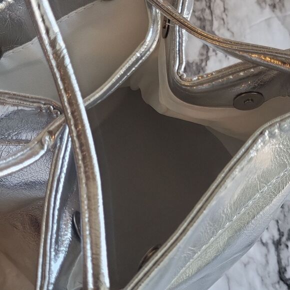 Mini Fashion Lace Bucket Bag Silver Vegan Leather Elegant Handbag Fashion Trend - Picture 11 of 16